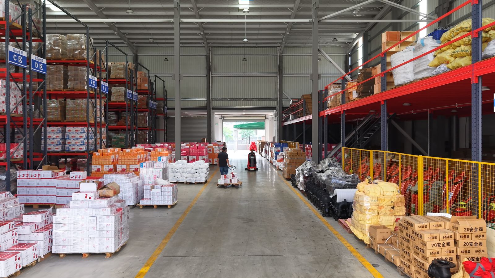 Main aisle of the finished goods warehouse