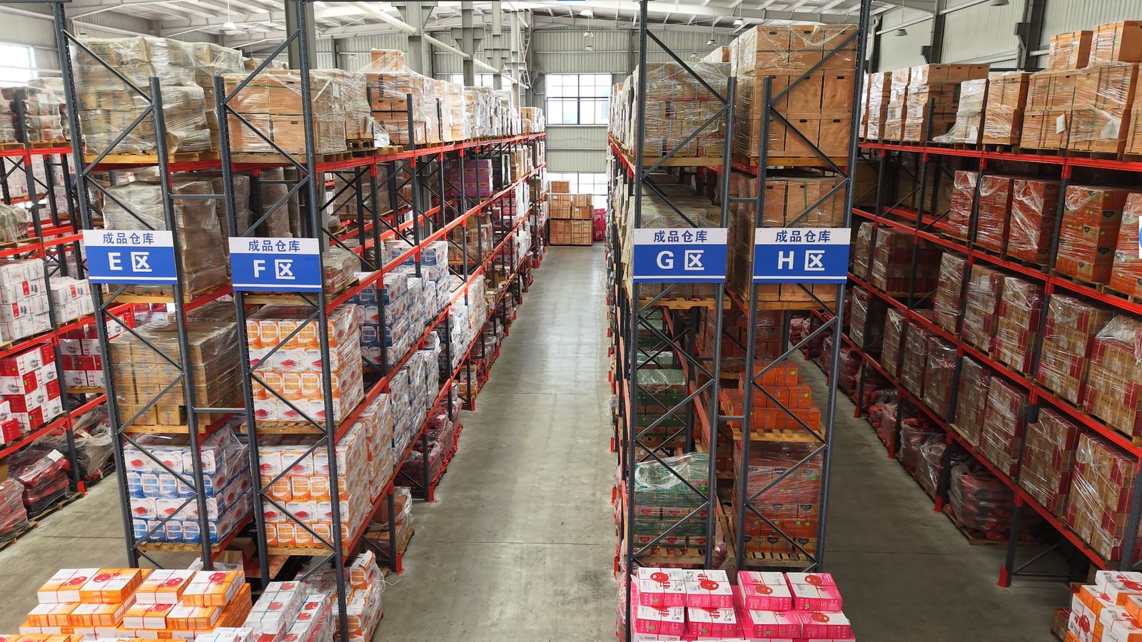 Finished goods warehouse zones E to H